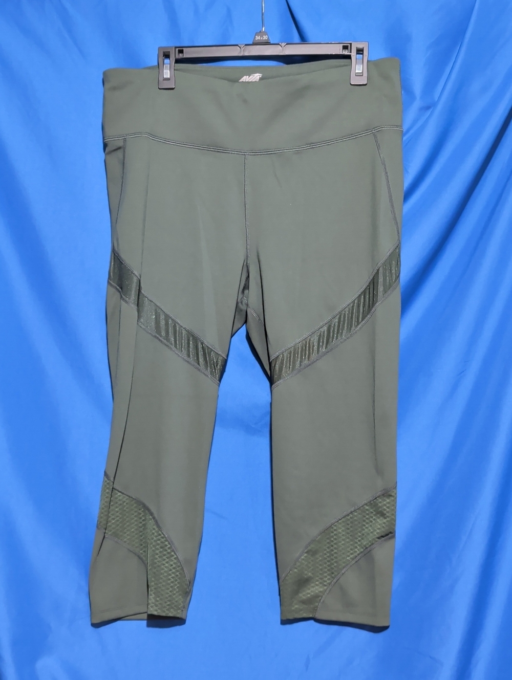 Avia XXL (20) Olive Green Cropped Performance Leggings with Mesh Panels